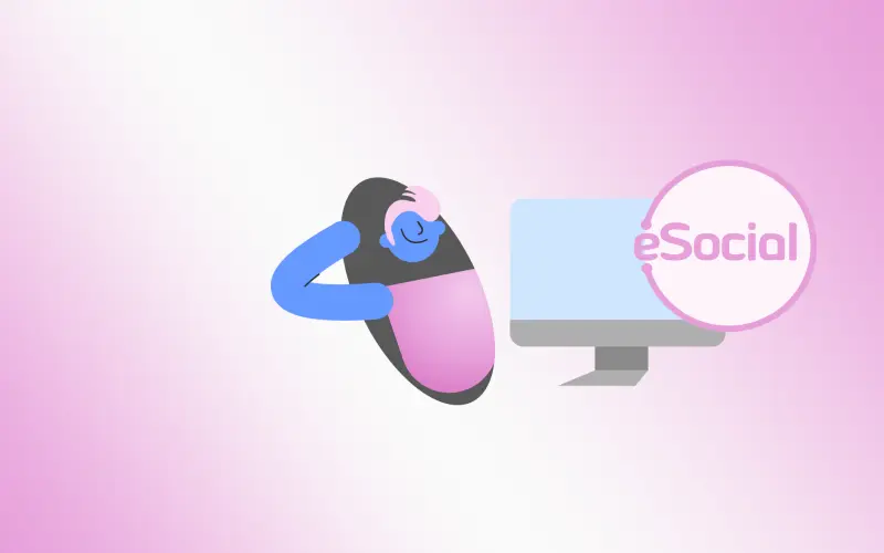 Ilustração de um boneco ao lado de uma computador escrito "eSocial".