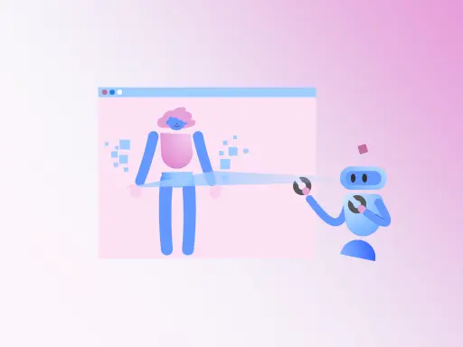 Ilustração de robô e de uma pessoas sendo analisada.