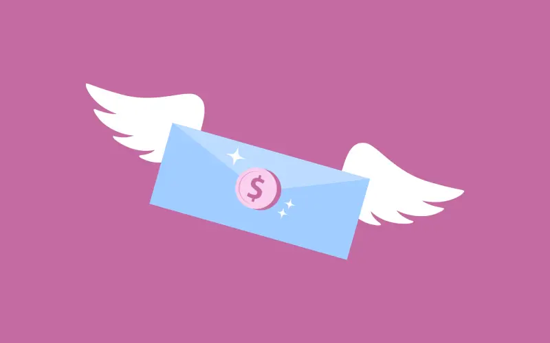 Ilustração de envelope de dinheiro com asas.