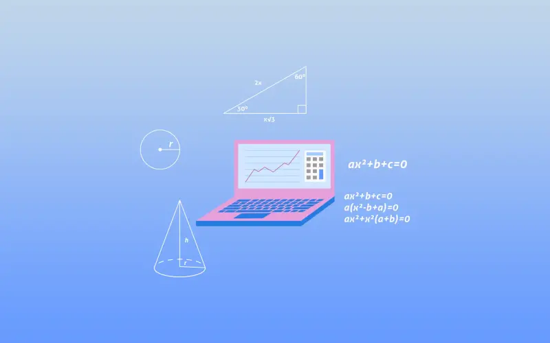 Ilustração de computador com cálculos.